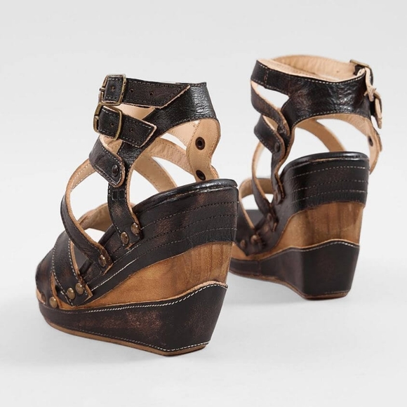 BedStu Juliana Black Leather Platform Wedge Sandals sz 11 New w Box - Picture 4 of 12